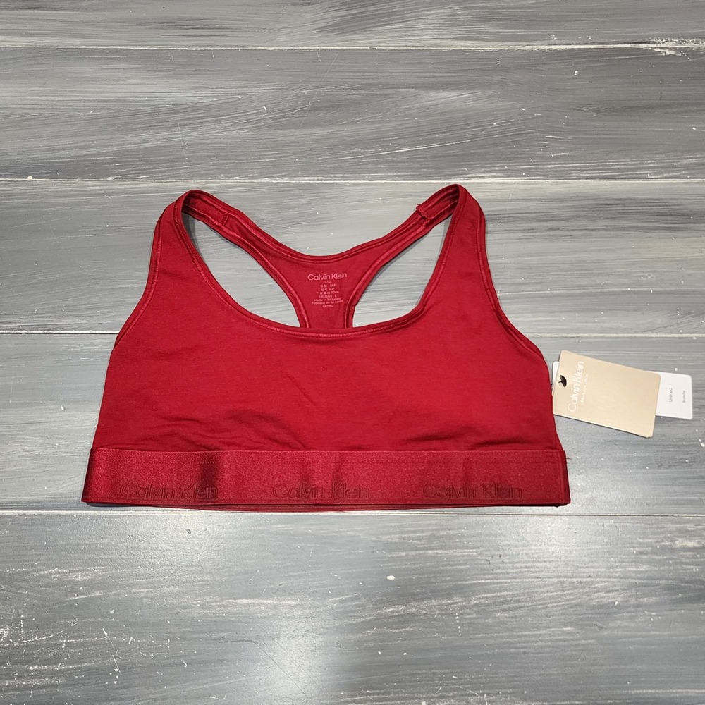 Calvin Klein Unlined Bralette Racerback Wireless Modern Cotton Red QF7990 Large